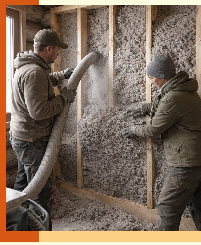 Утепление бревенчатого дома эковатой в Ханты-Мансийске