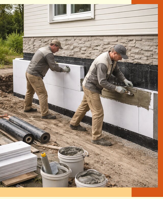 Утепление фундамента снаружи в Ханты-Мансийске от 4288 руб. за м² | ТепломастерХнт