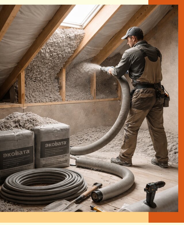Утепление мансарды эковатой в Ханты-Мансийске от 2246 руб/м2 — монтаж, задувка, цена | ТепломастерХнт