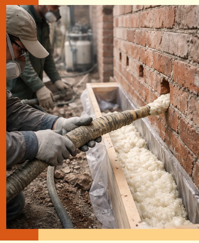 Заливка ППУ в пустоты кирпичной стены в Ханты-Мансийске