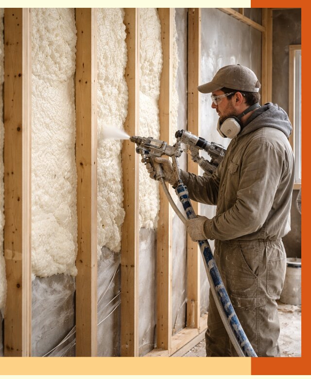 Утепление каркасной стены ППУ в Ханты-Мансийске от 4339 руб./м2 под ключ | ТепломастерХнт