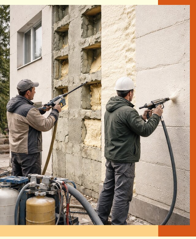 Заполнение пустот фасада в Ханты-Мансийске от 4594 руб. — утепление пустот облицовки | ТепломастерХнт