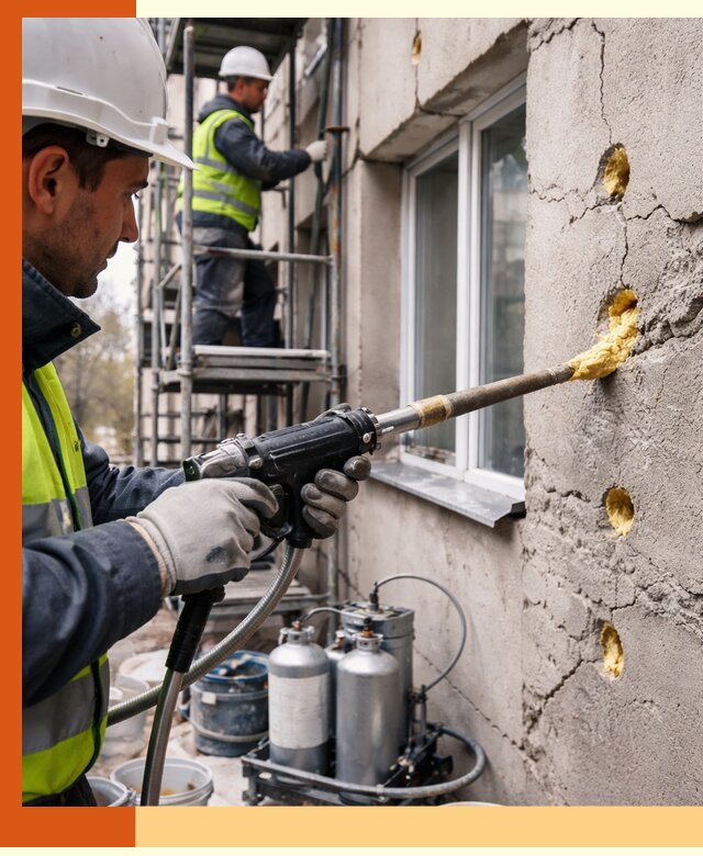 Заполнение пустот в фасаде и утепление стен в Ханты-Мансийске