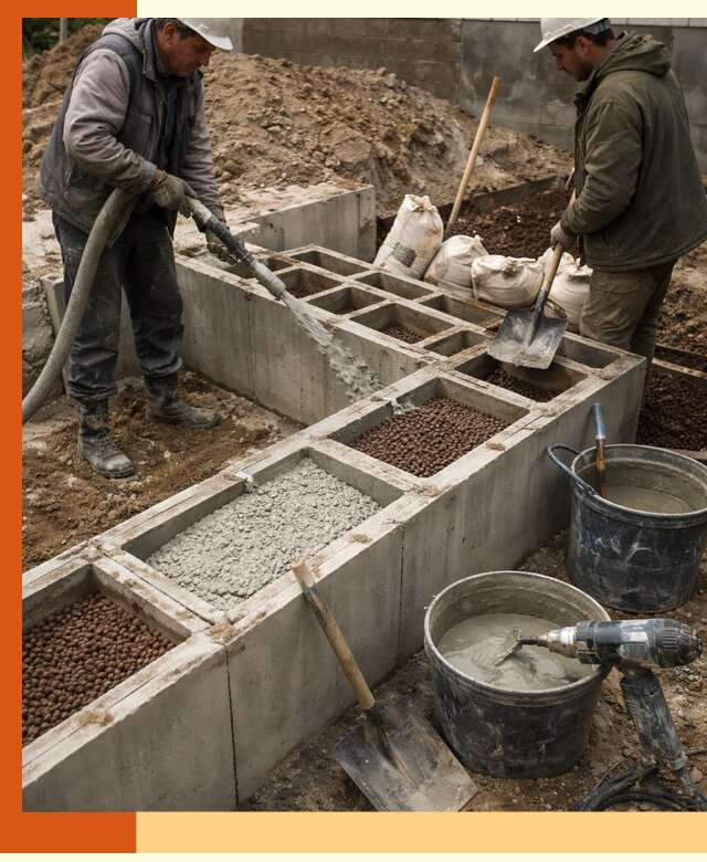 Заполнение полостей фундамента в Ханты-Мансийске герметичным утеплением и повышением прочности